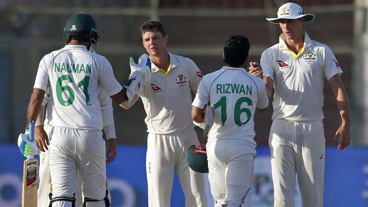 Chasing a target of 506 runs by Australia, Pakistan reached 443/7 in Karachi. Read match report.