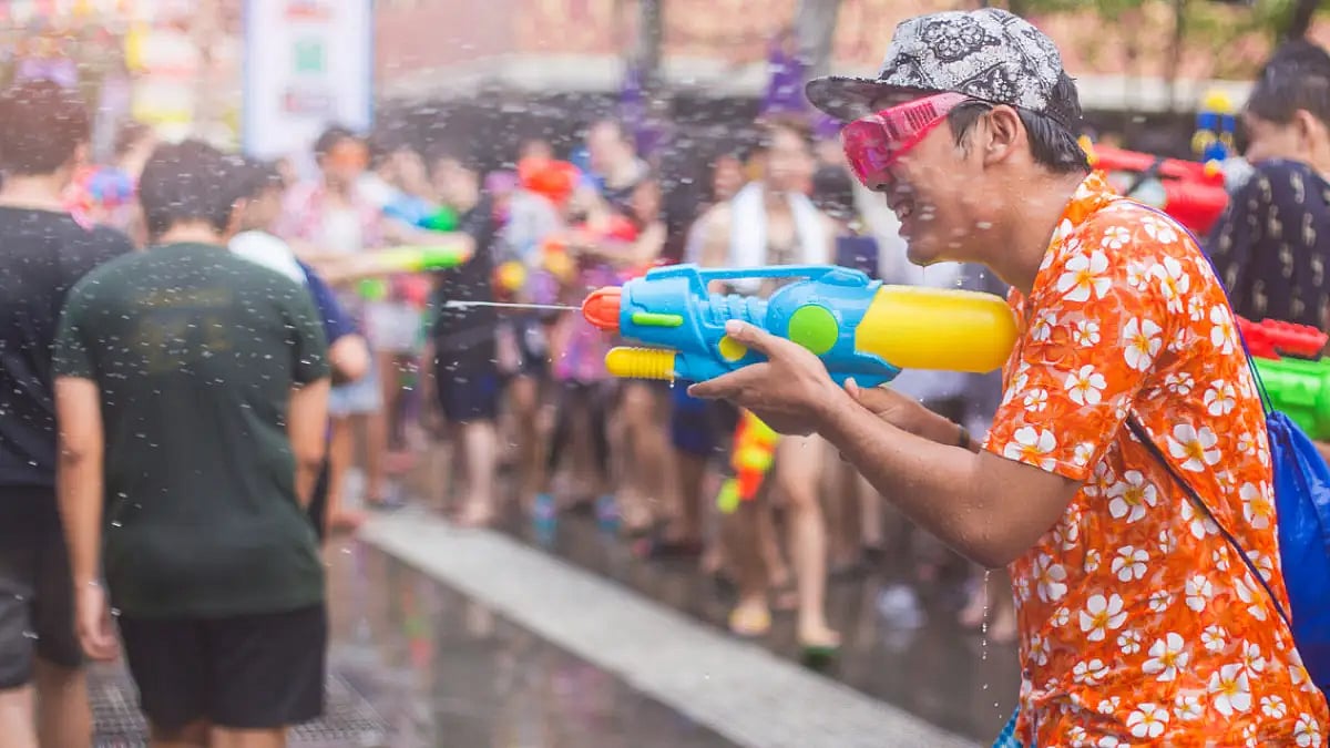 Water fights play out on the streets during Songkran in Thailand
