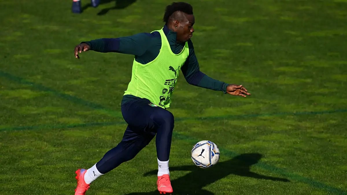 Mario Balotelli in action during Italy football team's national camp in January.  