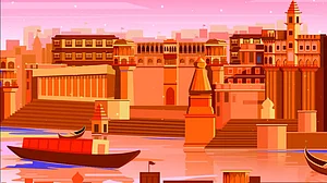 Artistic depiction of ghats of Kashi