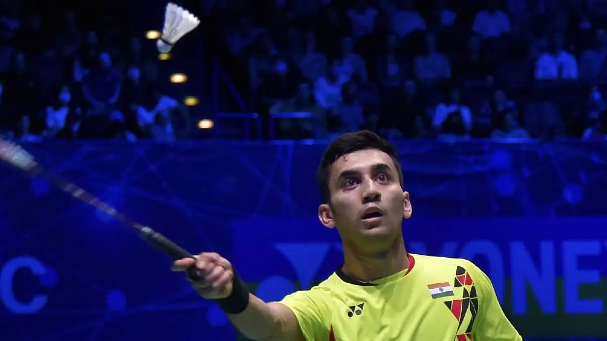 Lakshya Sen competes vs Viktor Axelsen in final match at All England Open Badminton Championships.