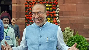 N Biren Singh takes oath as Manipur CM for second time.(File photo)