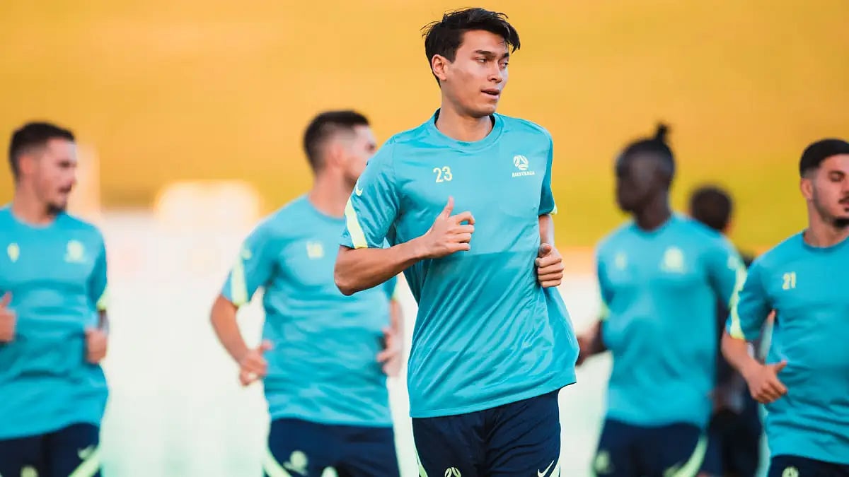 Australian players train ahead of their clash against Japan on March 24.