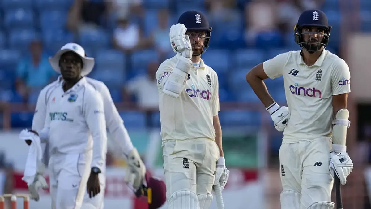 Jack Leach and Saqib Mahmood frustrated West Indies on Day 1 of the third WI vs ENG Test.
