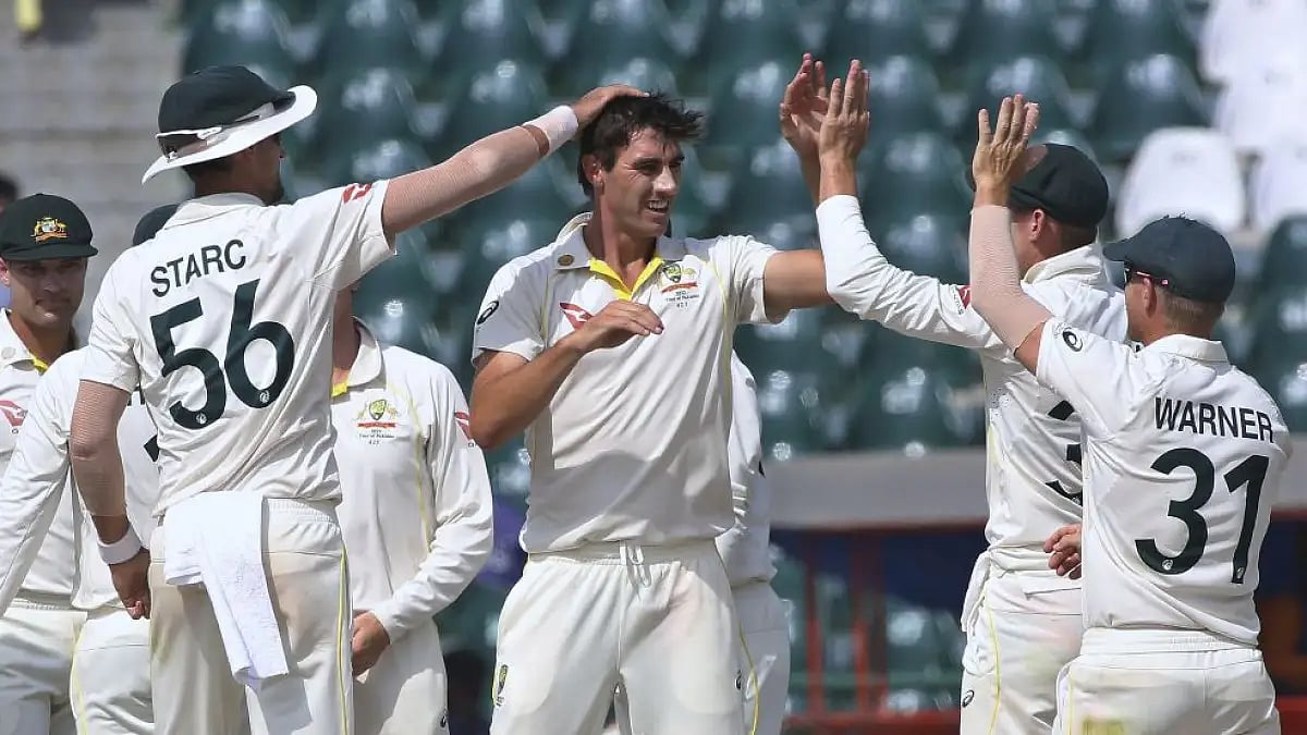 Australian skipper Pat Cummins (centre) won the Player of the Match award in Lahore Test.