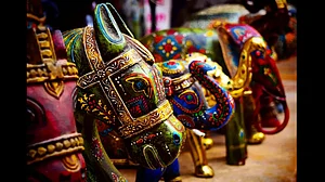 Traditional Rajasthani crafts on display