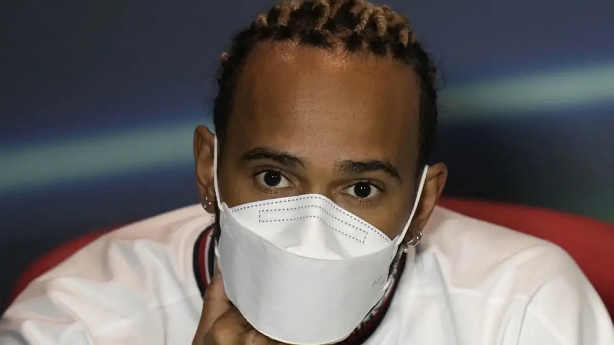 Mercedes driver Lewis Hamilton speaks during a press conference ahead of Saudi Arabian GP 2022.