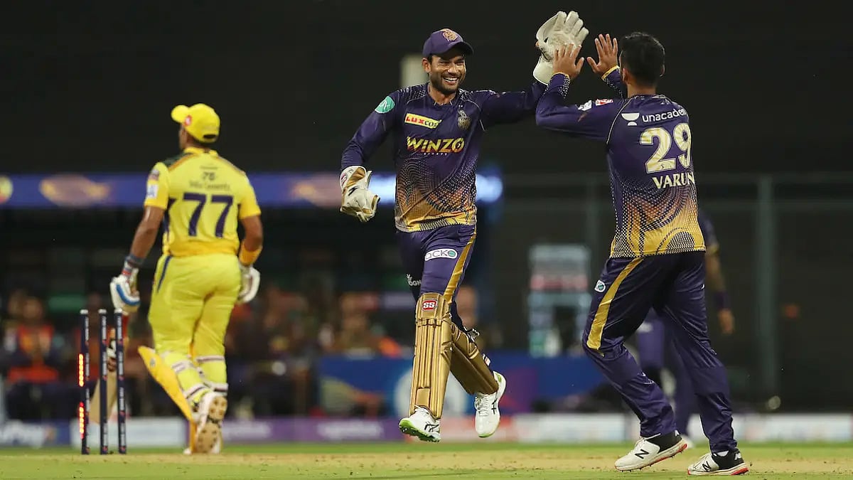 Sheldon Jackson is elated after dismissing CSK's Robin Uthappa in Mumbai on Saturday in IPL 2022.