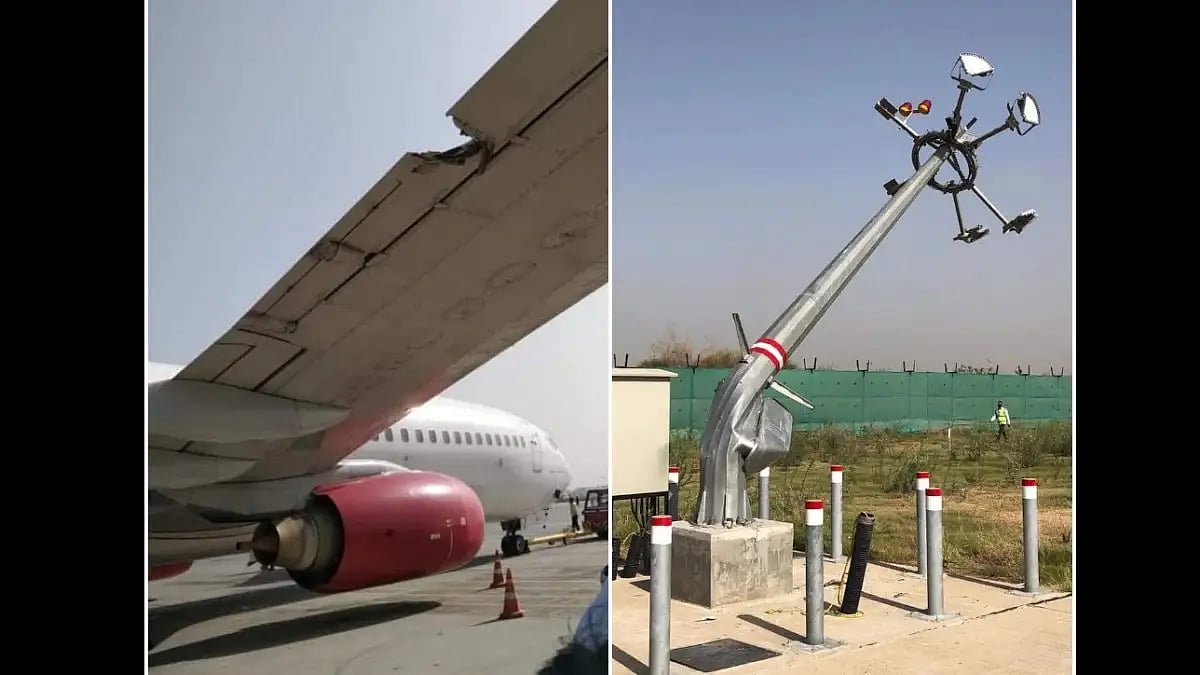 SpiceJet Boeing 737-800 aircraft collided with an electric pole at the Delhi airport before takeoff
