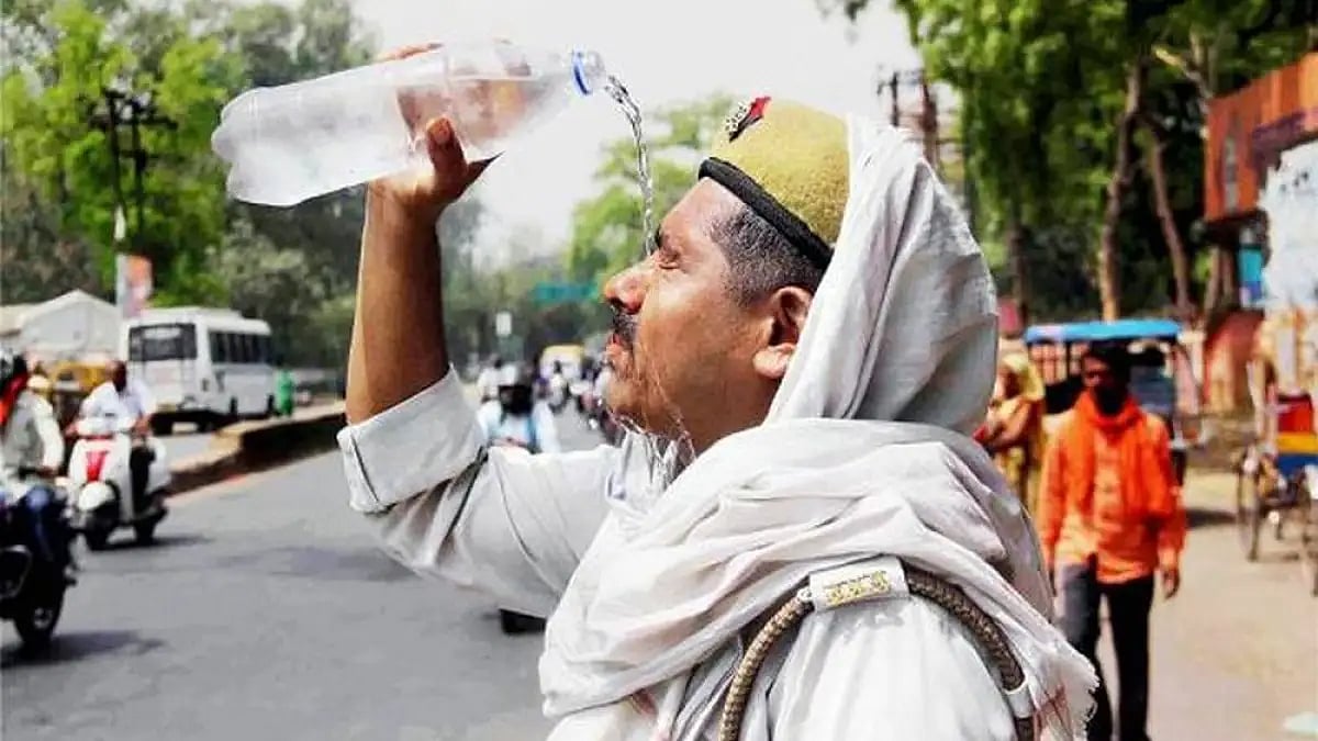 A policeman cooling himself in summer
