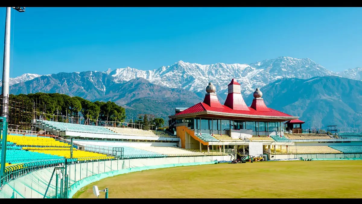 The mighty Dhauladhars are seen from the Dharamshala cricket stadium