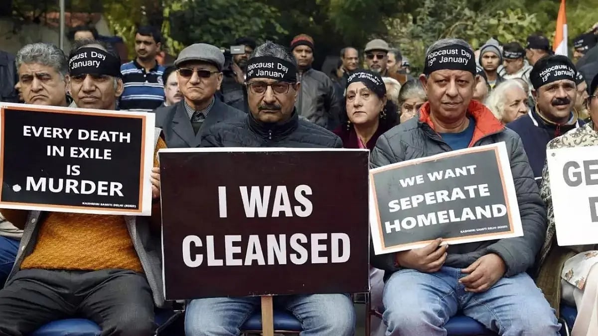 Displaced Kashmiri Pandits protesting on Holocaust Day 