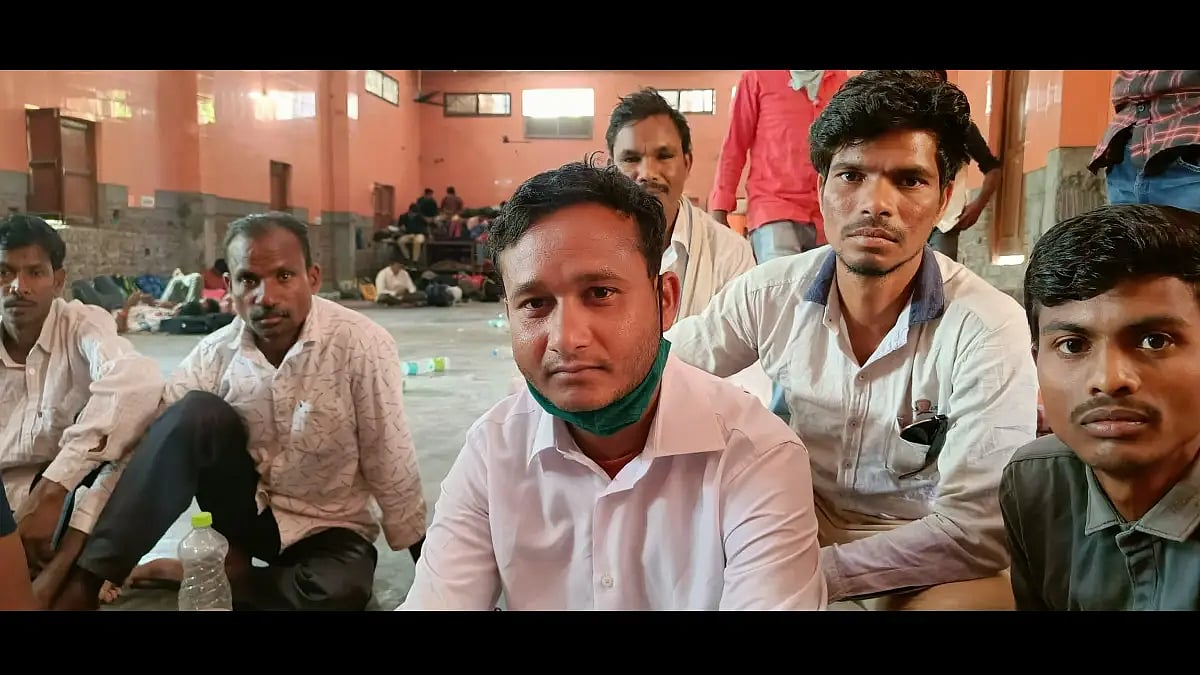 Raju Kawasi with other adivasis in Delhi.