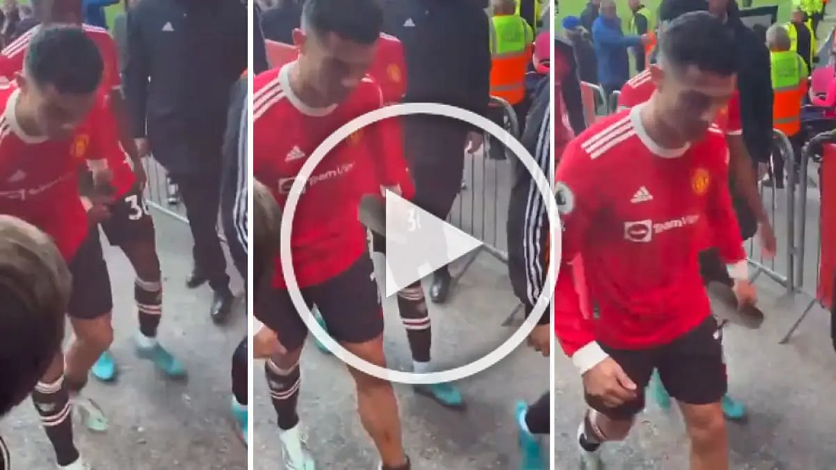 Manchester United's Cristiano Ronaldo apparently lashes out at an Everton fan.
