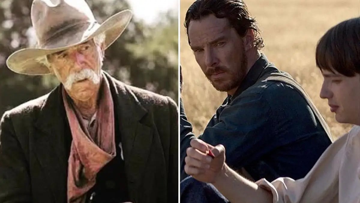 Sam Elliot and a still from ‘The Power of the Dog’ 