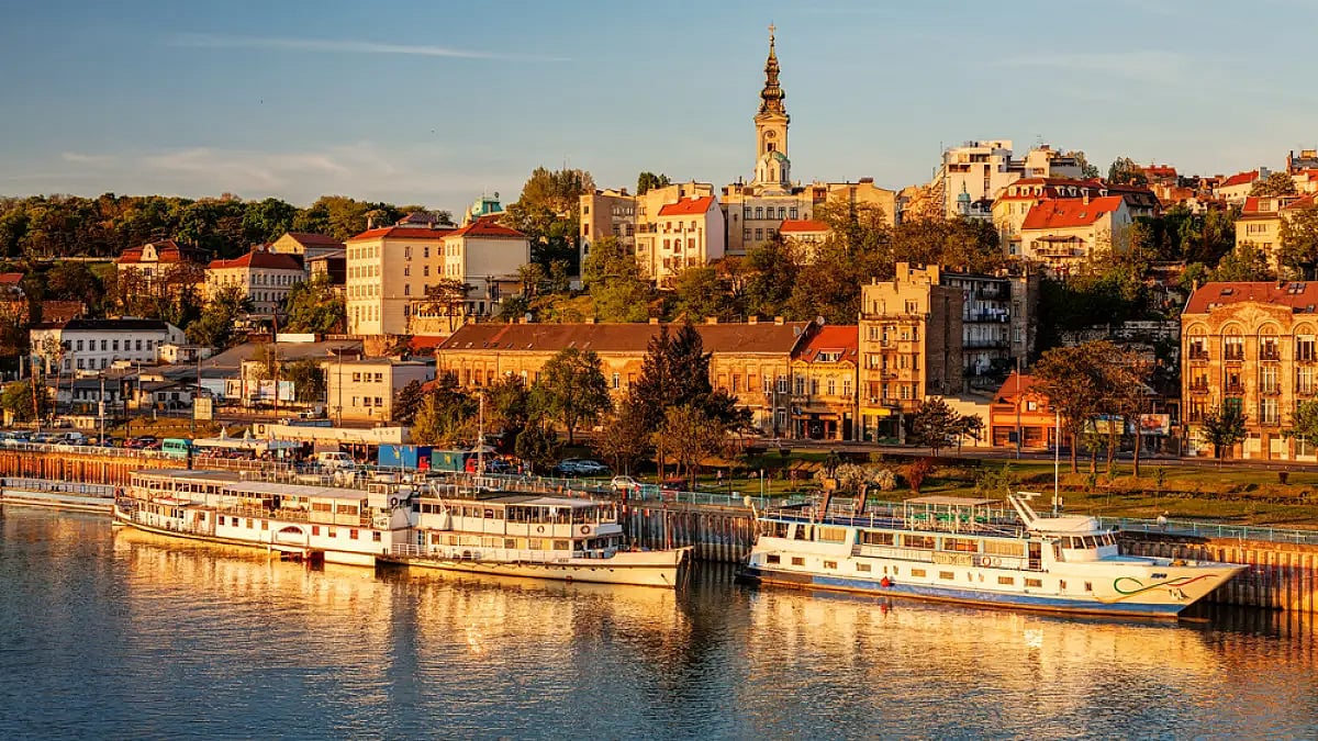 Panorama of Belgrade with River Sava on a sunny day