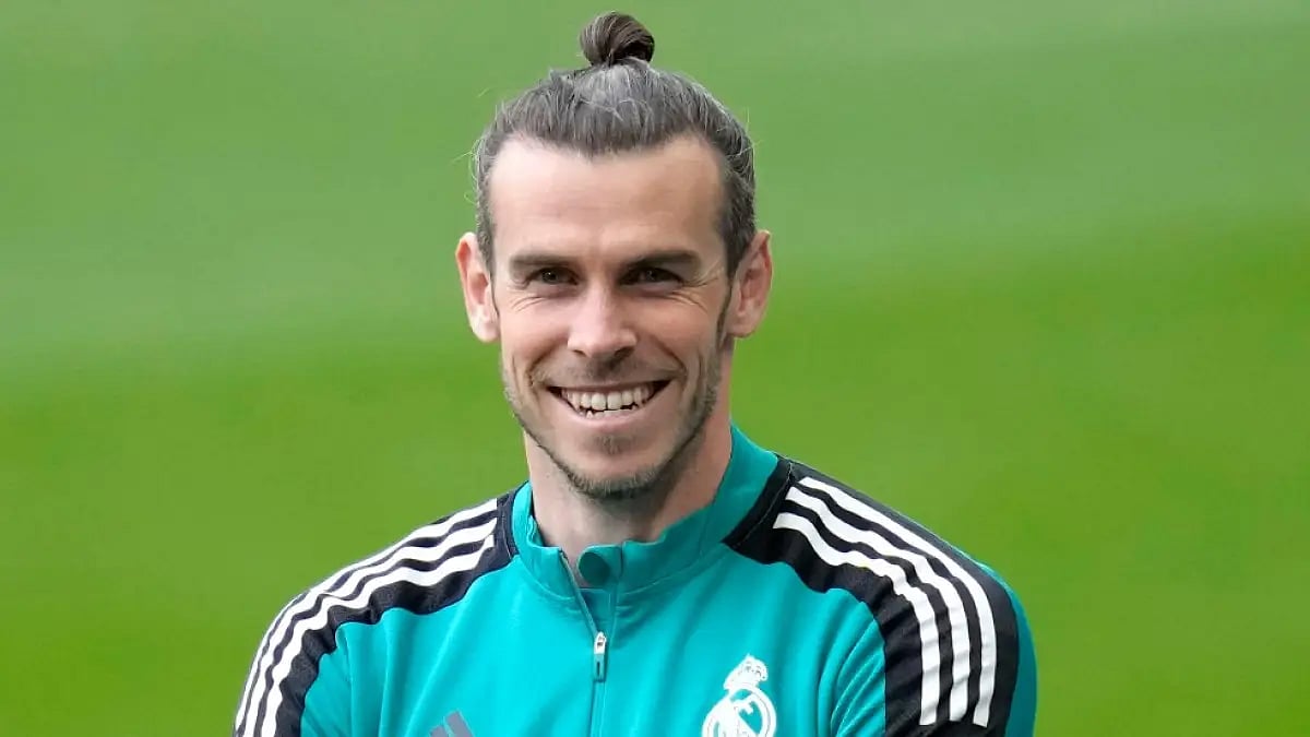 Real Madrid's Gareth Bale smiles during a training session ahead of Champions League tie vs Chelsea.