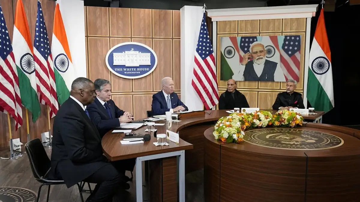 President Joe Biden meets virtually with Indian Prime Minister Narendra Modi in the White House.