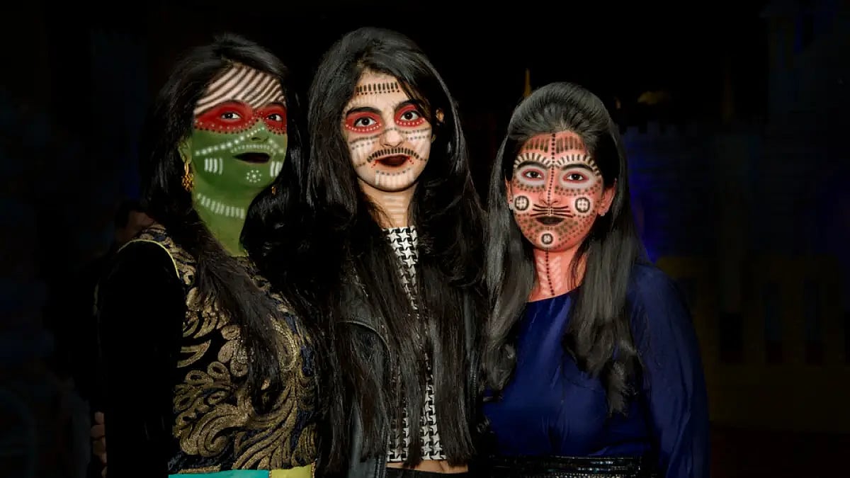 Girls dressed up for a Halloween party 