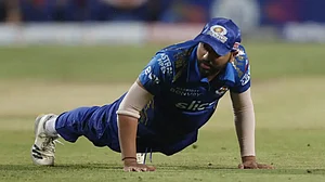 Mumbai Indians captain Rohit Sharma in action during their IPL 2022 match against Punjab Kings.