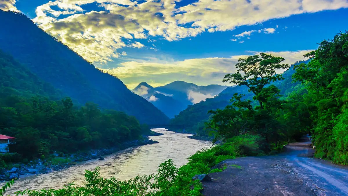 Dawn clouds over the Ganges in Rishikesh