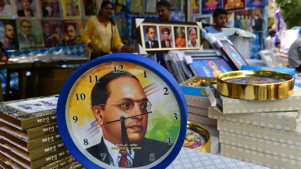 A clock imprinted with BR Ambedkar's portrait. 