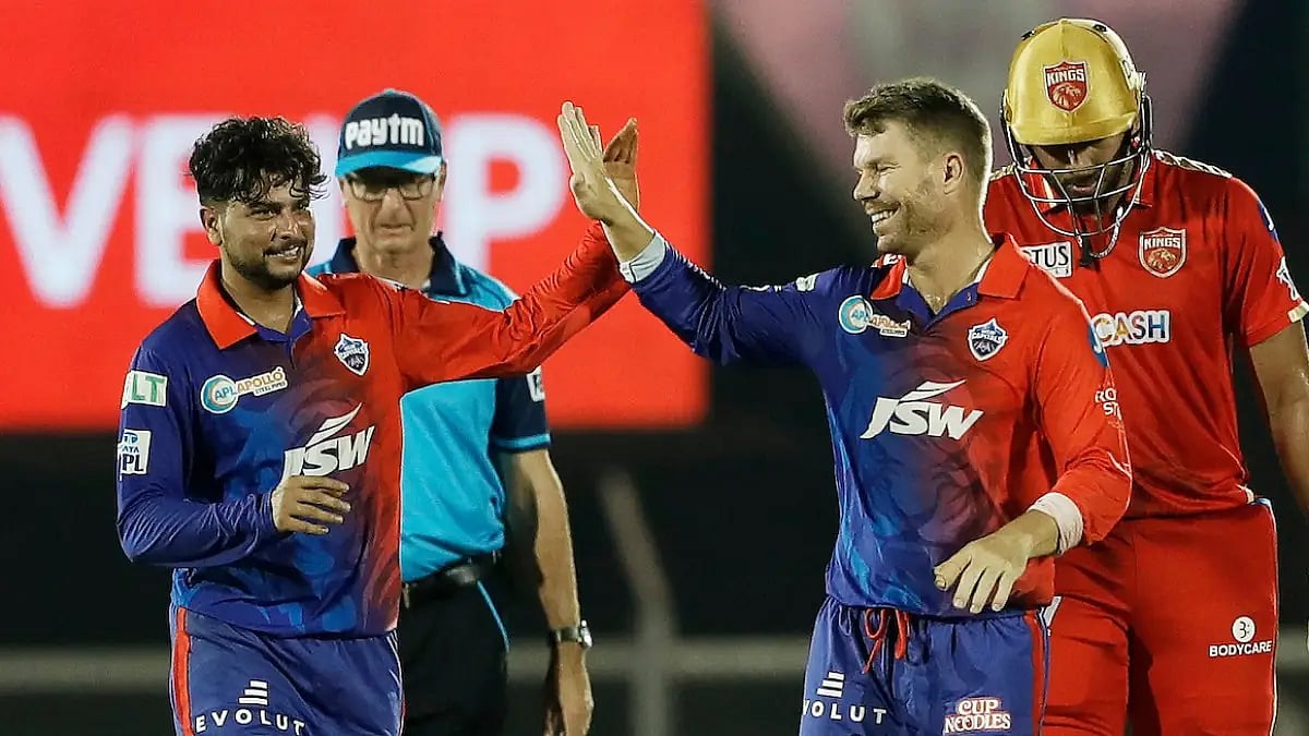 Kuldeep Yadav (L) was named the Player of the Match in DC vs PBKS IPL 2022 game on Wednesday.