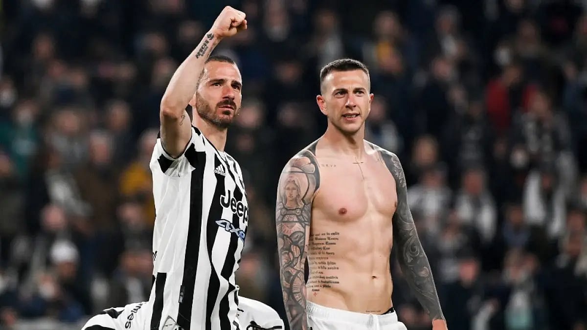 Juventus players celebrate their Italian Cup semifinal win against Fiorentina.
