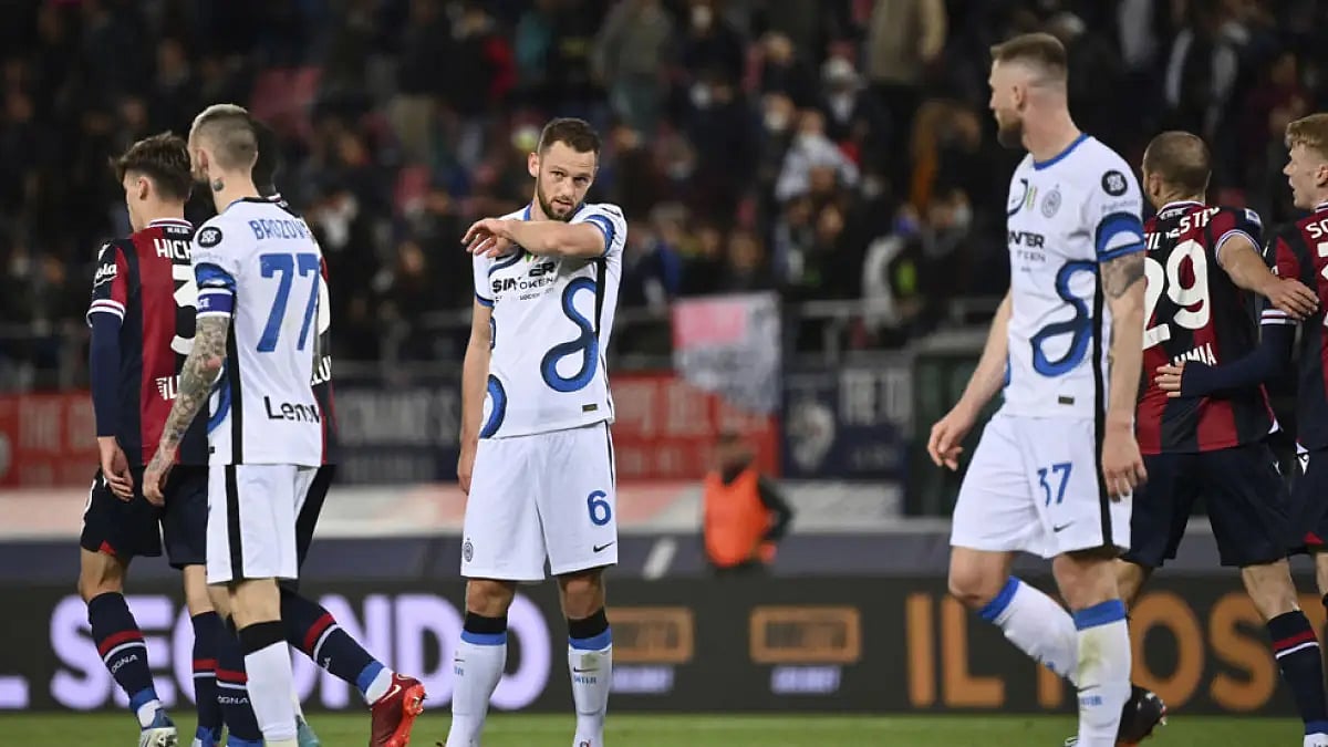 Inter Milan's Stefan de Vrij (6) after their Serie A match against Bologna at Renato Dall'Ara stadium.