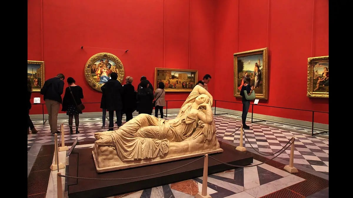 Inside the famous Uffizi Gallery in Florence, Italy