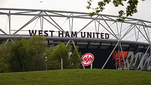 Eintracht Frankfurt beat West United 2-1 in the first leg of their UEFA Europa League semi-final.