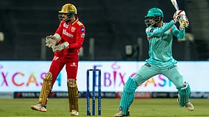 LSG's Deepak Hooda plays a shot against Punjab Kings in an IPL 2022 game.