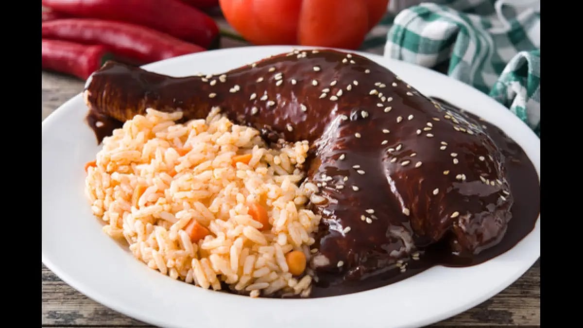 Traditional mole Poblano with rice