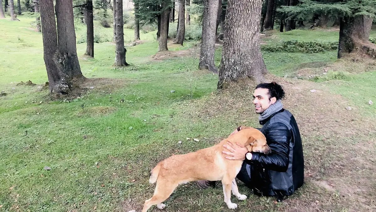 Jubin with a furry four-legged companion