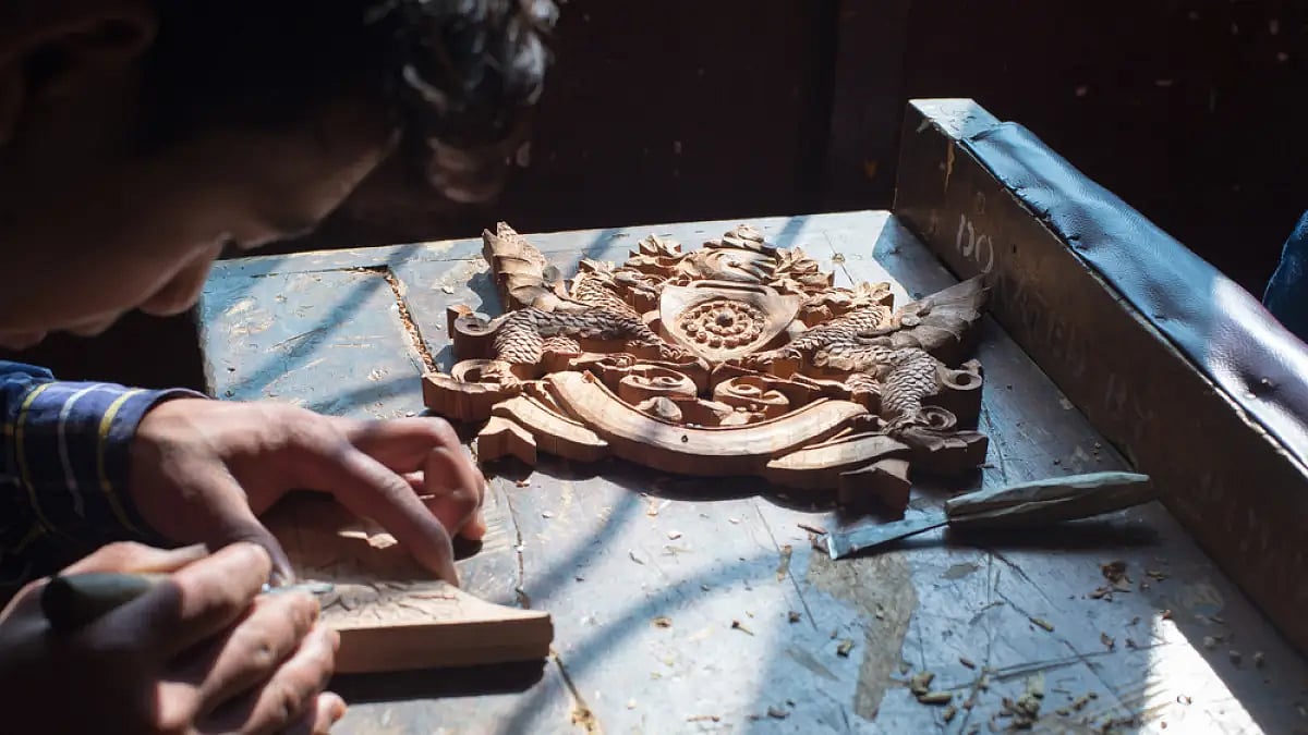Training in wood carving at the Directorate of Handicrafts & Handlooms in Gangtok, Sikkim
