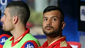 Punjab Kings captain Mayank Agarwal looks on during their IPL 2022 game against Gujarat Titans.