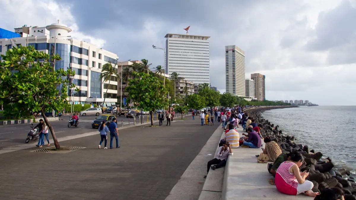 Catching the sea breeze at Marine Drive in Mumbai 