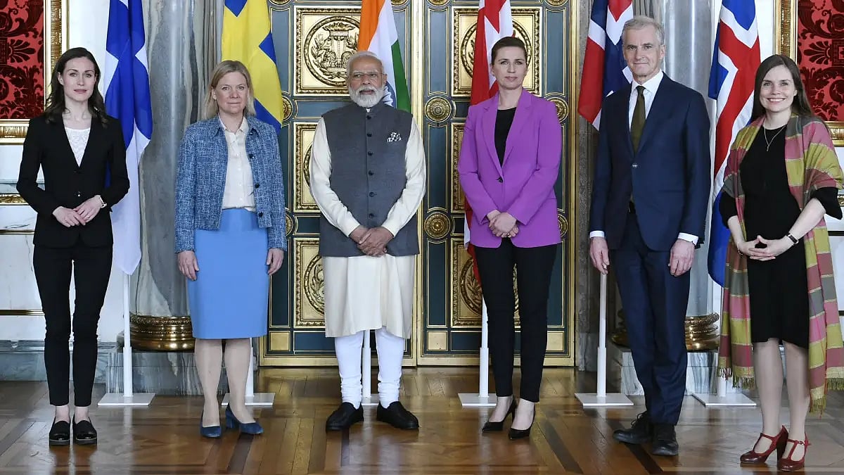 PM Narendra Modi flanked by the five leaders of the Nordic nations during India-Nordic Summit