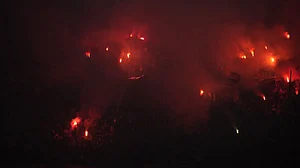 Marseille fans light flare during the Europa Conference League semi-final, second leg match against Feyenoord at the Velodrome stadium in Marseille, May 5, 2022.