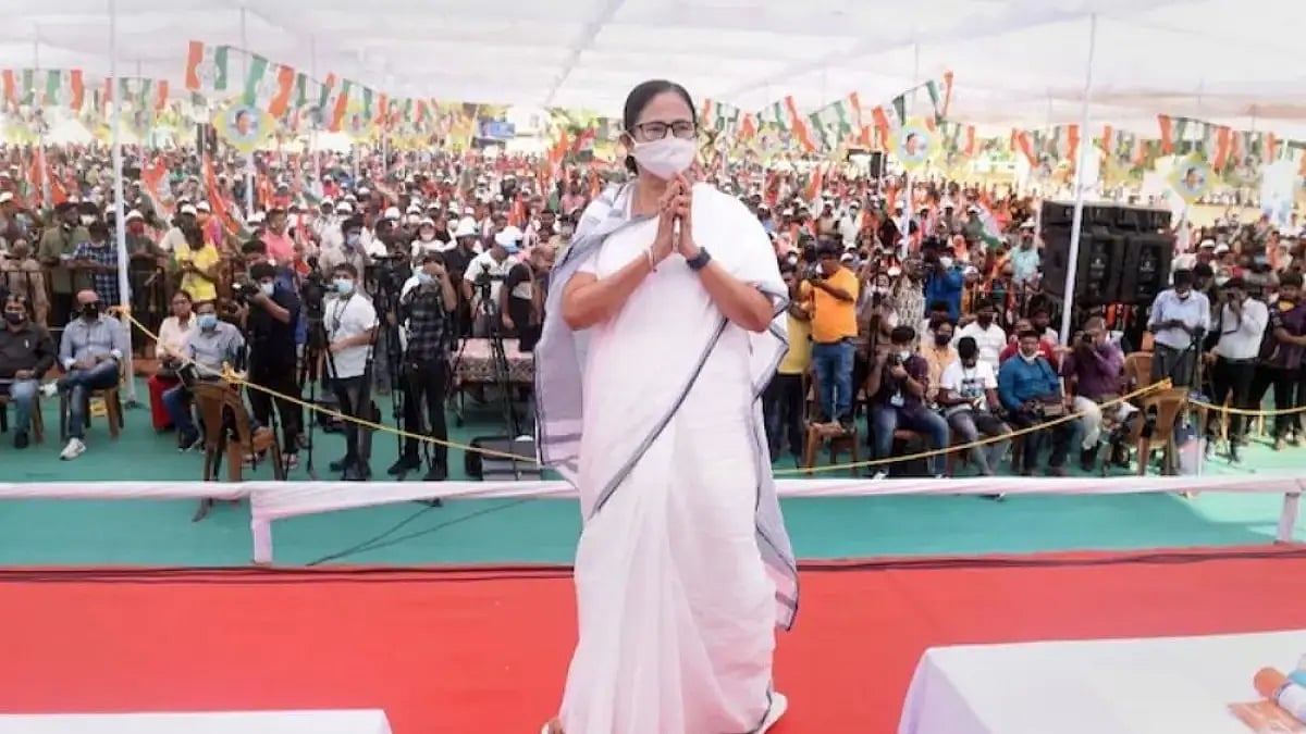 TMC supremo Mamata Banerjee at a public meeting at Benaulim in Goa in December 2021 