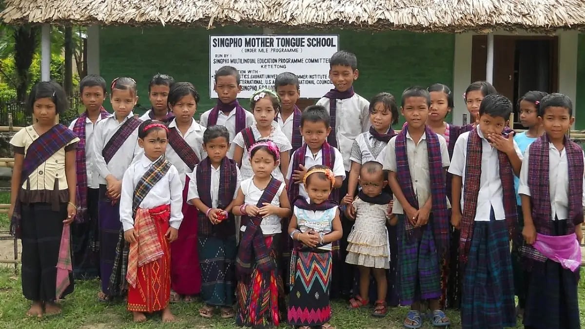 Students at Singpho Mother Tongue School in Ketetong village of Tinsukia district 