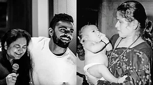 Virat Kohli, left, and a young Sachin Tendulkar, right, with their respective mothers.