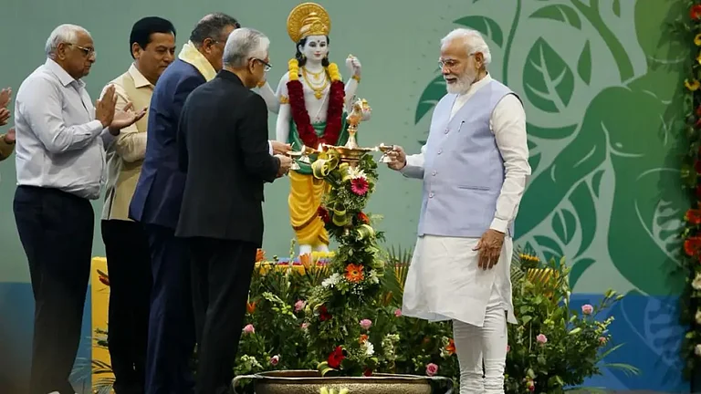 PM Modi inaugurating the WHO Global Centre in Gujarat. - null