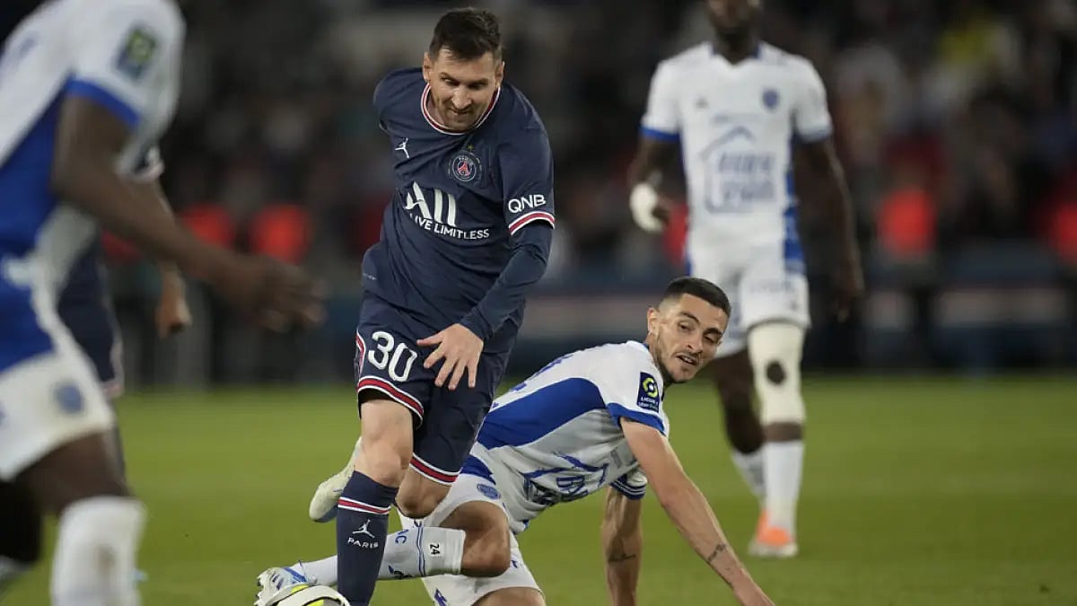 PSG's Lionel Messi in action against Troyes during their Ligue 1 match on May 8, 2022.