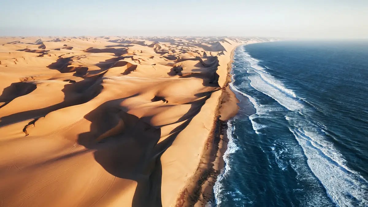 Where the Namib Desert and Atlantic Ocean meet on the  Skeleton coast in South Africa