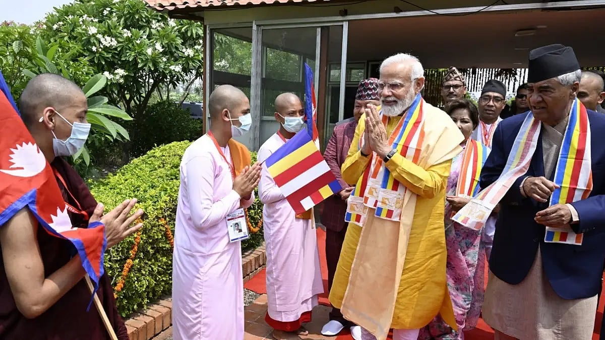 PM Modi visits the Mayadevi Temple in Lumbini, Nepal with Nepali PM Sher Bahadur Deuba 