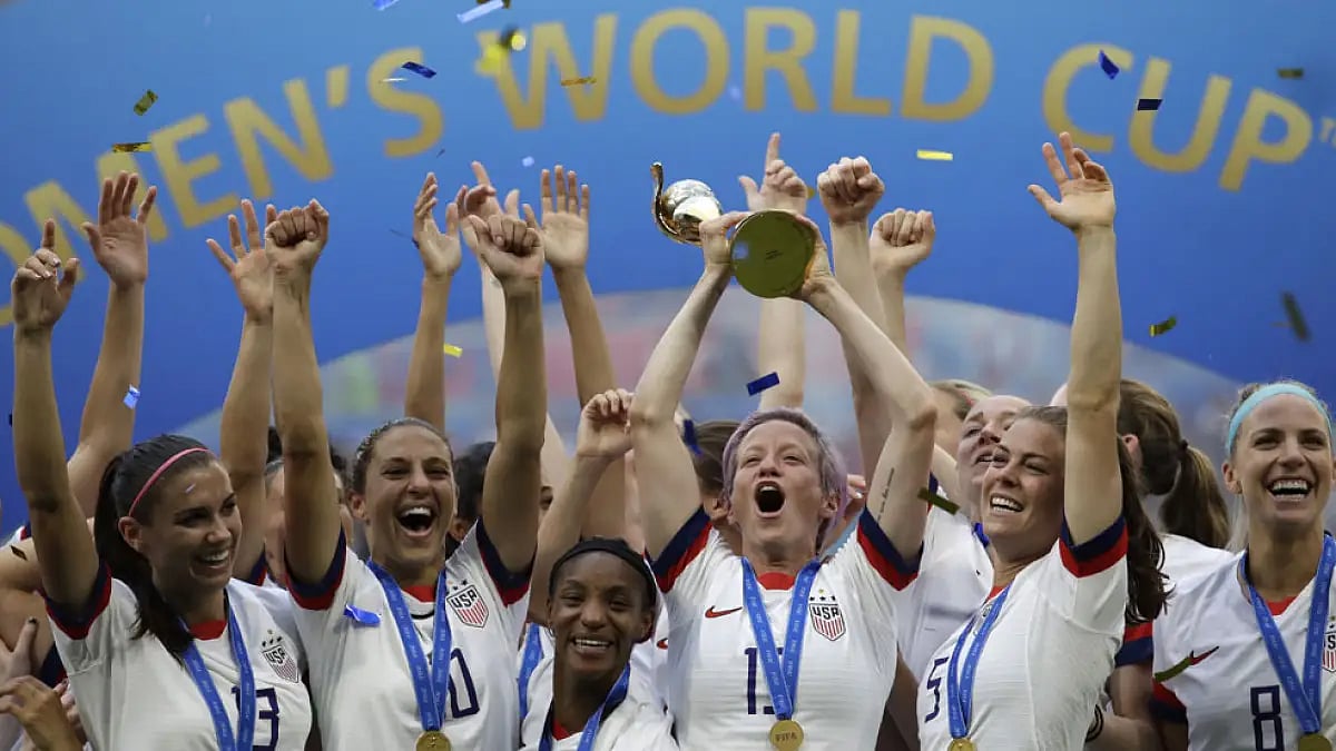 United States players celebrate after winning the Women's World Cup on July 7, 2019.