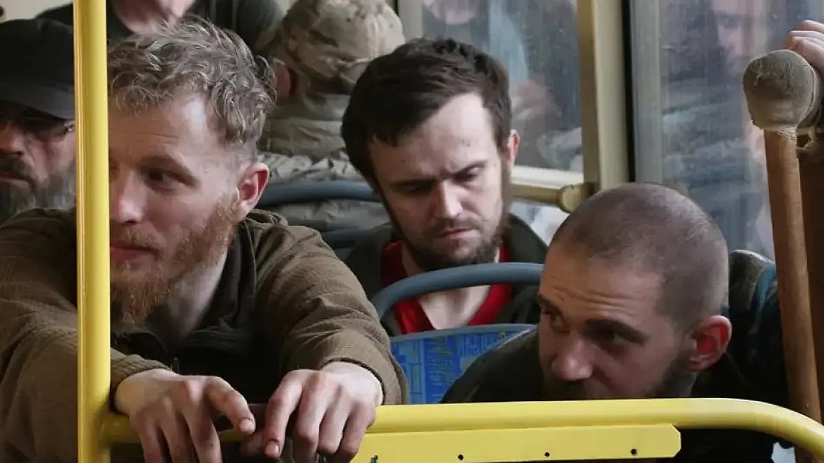 Ukrainian servicemen evacuated from the besieged Mariupol's Azovstal steel plant.