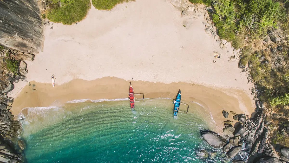An aerial view of a beach in Goa