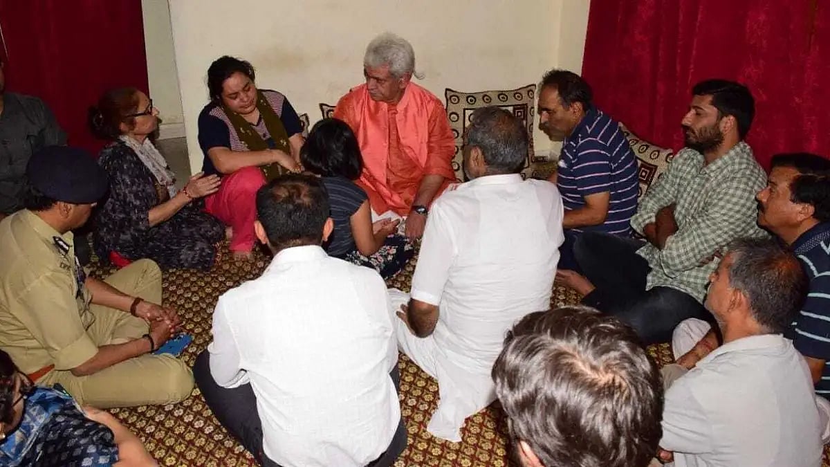 LG Manoj Sinha meeting Rahul Bhat's family